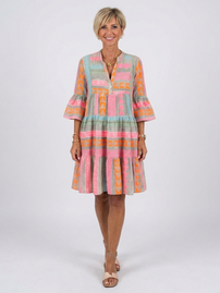 Maelle | Geometric Print V Neck Tiered Knee Length Dress