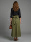 Vera | Two Piece Set Black Blouse Olive Green Midi Skirt